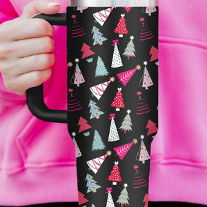 Black Cartoon Christmas Tree Printed Thermos Cup 40oz
